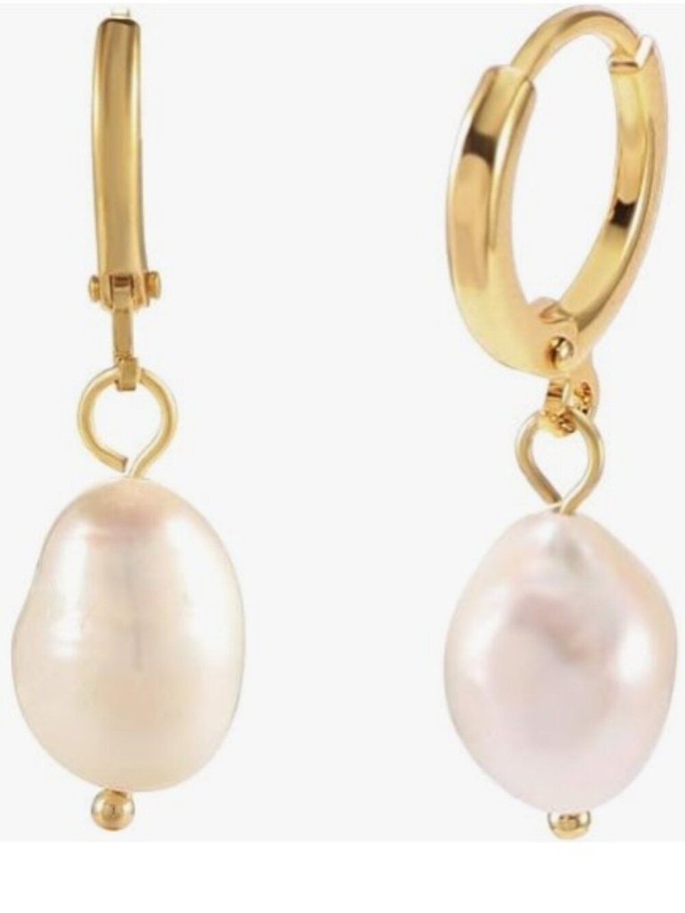 Hinged Hoop Earrings with Drop Pearls/Gold Tone